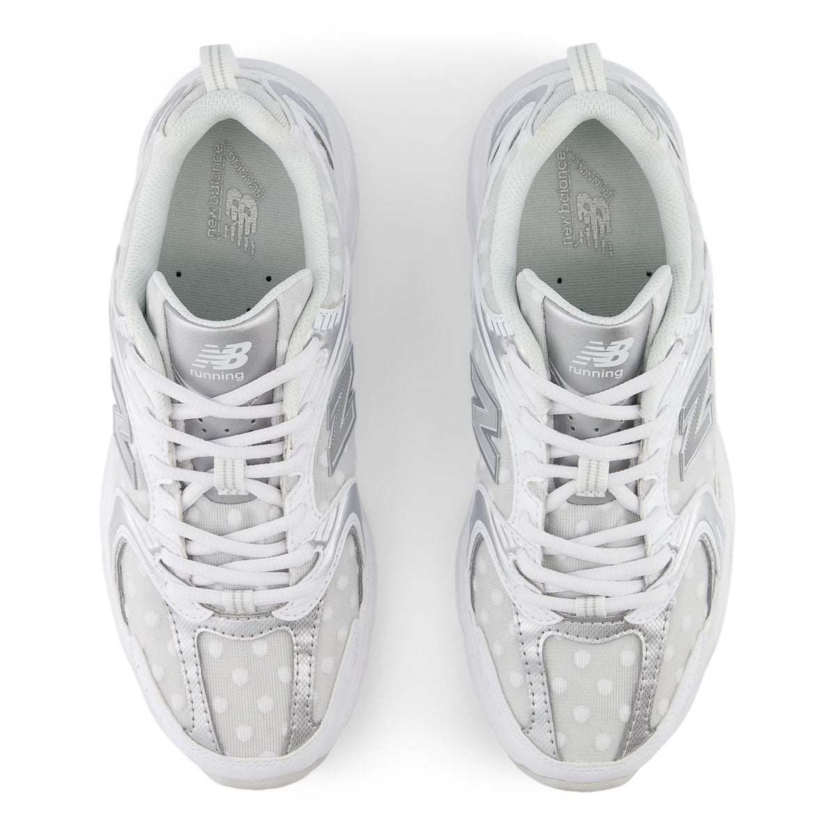 New Balance 530 White Silver Metallic Polka Dots